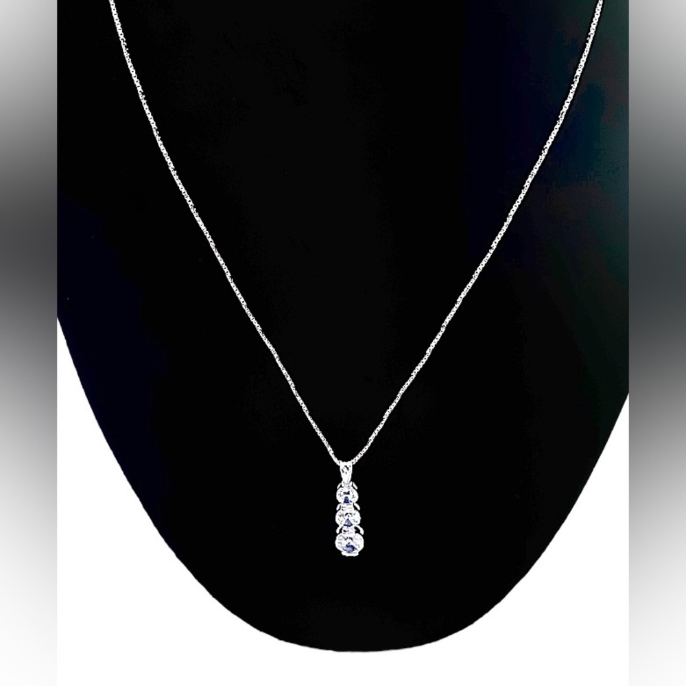 STERLING  SILVER 16” Necklace with Three-Stone Mesmerizing Pendant by STAUER